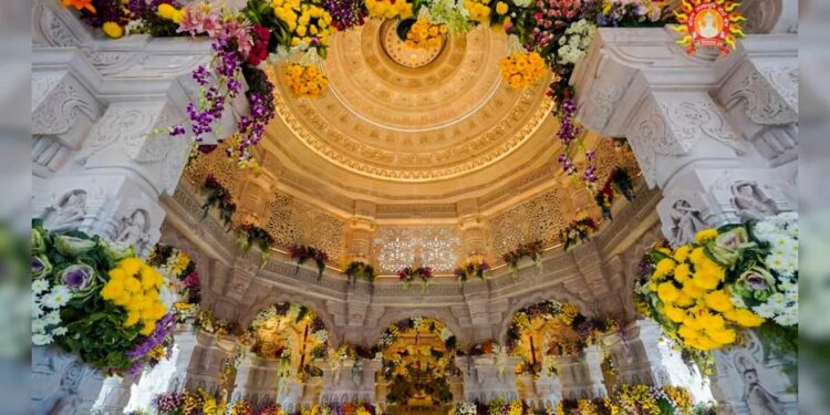 At the Ram temple in Ayodhya, the 'pran pratishtha' ceremony is set to begin at 12:20 pm. The temple is adorned with lovely lights and flowers, creating a beautiful and festive ambiance.(Shri Ram Janmbhoomi Teerth Kshetra @ShriRamTeerth)