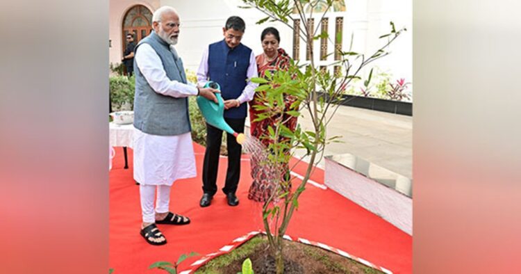 PM Modi and TN Governor Ravi Plant Rudraksha Saplings at Raj Bhavan