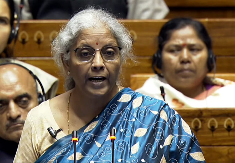 New Delhi, Feb 01 (ANI): Union Finance Minister Nirmala Sitharaman presents the Interim Union Budget 2024 at the Lok Sabha of the Parliament House in New Delhi on Thursday. (ANI Photo/Sansad TV)