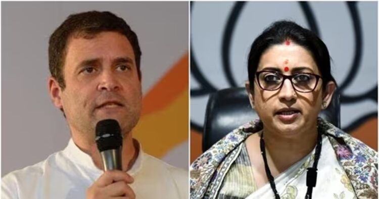 Union minister and MP Smriti Irani on Monday challenged Congress leader Rahul Gandhi to contest from his previous constituency.