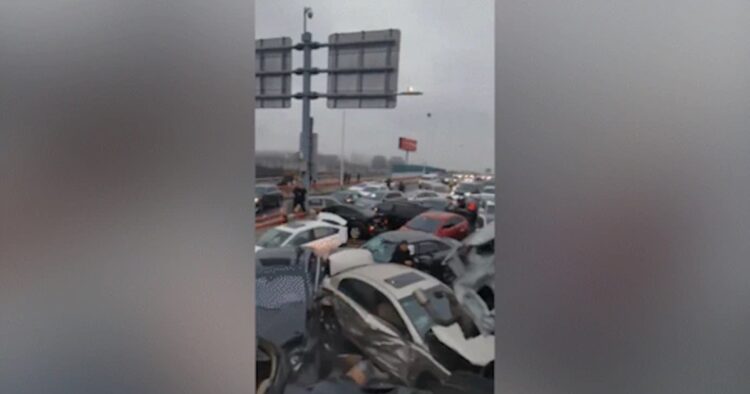 In an expressway in the Chinese city of Suzhou, more than 100 cars collided with each other on an icy stretch, injuring many people, on Friday.