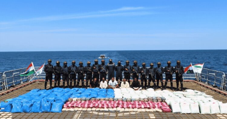 The Indian Navy, in a joint operation with the Narcotics Control Bureau, seized a boat carrying nearly 3,300 kg of drugs.