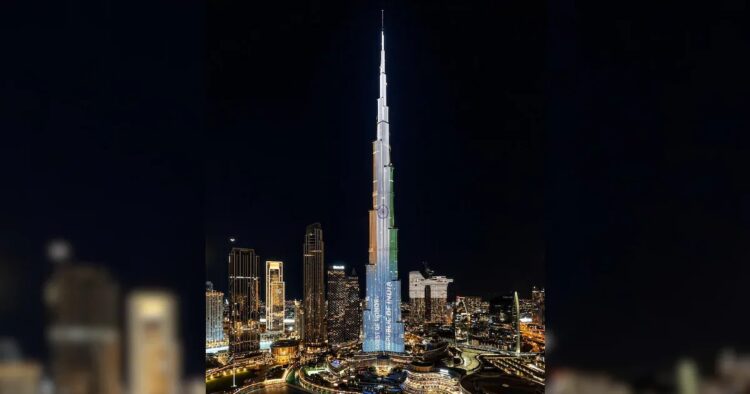 The iconic Burj Khalifa was light in the Bharatiya tri-colour as Prime Minister Narendra Modi held talks with the UAE President as Bharat was the guest of honour at this year's World Governments Summit in Dubai.