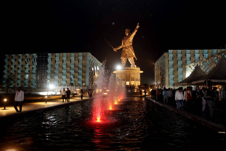 A view of the 'Statue of Valour', statue of Bir Lachit Borphukan. that will be dedicated to the nation by Prime Minister Narendra Modi on March 9, in Jorhat on Tuesday. (ANI Photo)