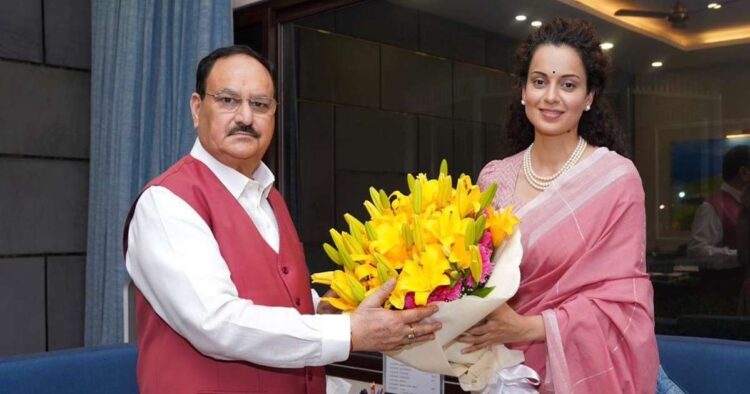 A day after a purported "objectionable post" was made against her by Congress leader Supriya Shrinate, actress-turned politician Kangana Ranaut met Bharatiya Janata Party president JP Nadda at the latter's residence in the national capital on Tuesday.