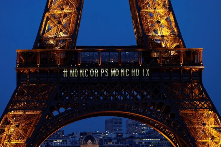 The Eiffel Tower lights up with the message "my body my choice" after the vote.