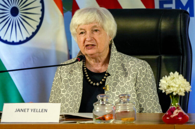 Gandhinagar, July 17:  US Treasury Secretary Janet Yellen  addresses the media before the commencement of 3rd G20 Finance Ministers and Central Bank Governors (FMCBG), in Gandhinagar