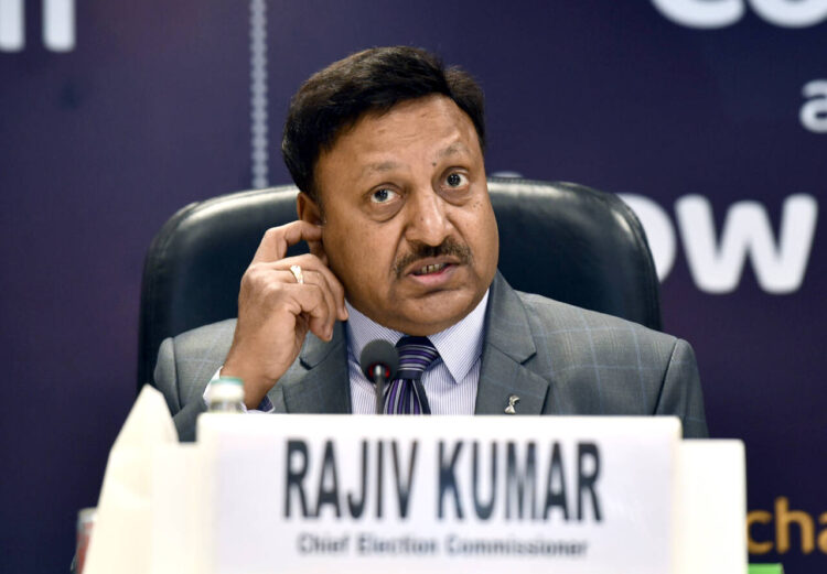 New Delhi, Apr 05 : Chief Election Commissioner Rajiv Kumar addresses during a press conference on Low voter turnout, at the CEC office in New Delhi