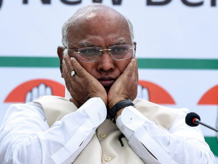 New Delhi, Apr 05: Congress President Mallikarjun Kharge at the launch of the party's manifesto for the 2024 Lok Sabha elections, at AICC headquarters in New Delhi on Friday.