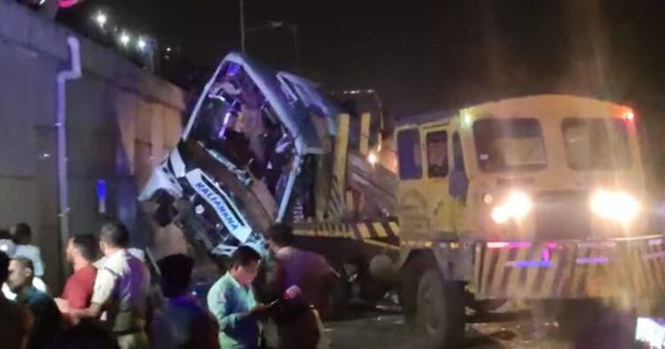 On Monday over five people died and at least 38 others were injured as a bus carrying around 50 passengers slipped off a flyover on National Highway-16 near Barabati in Odisha's Jajpur district.