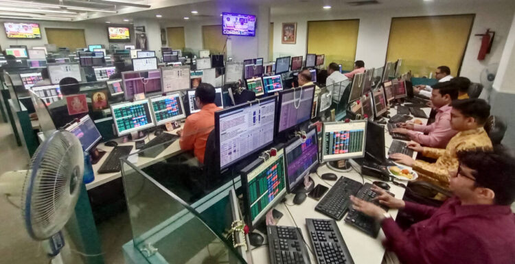 Share holders and brokers monitoring the data during  Muhurat trading session on the occasion of Diwali festival, at share market, in Kolkata