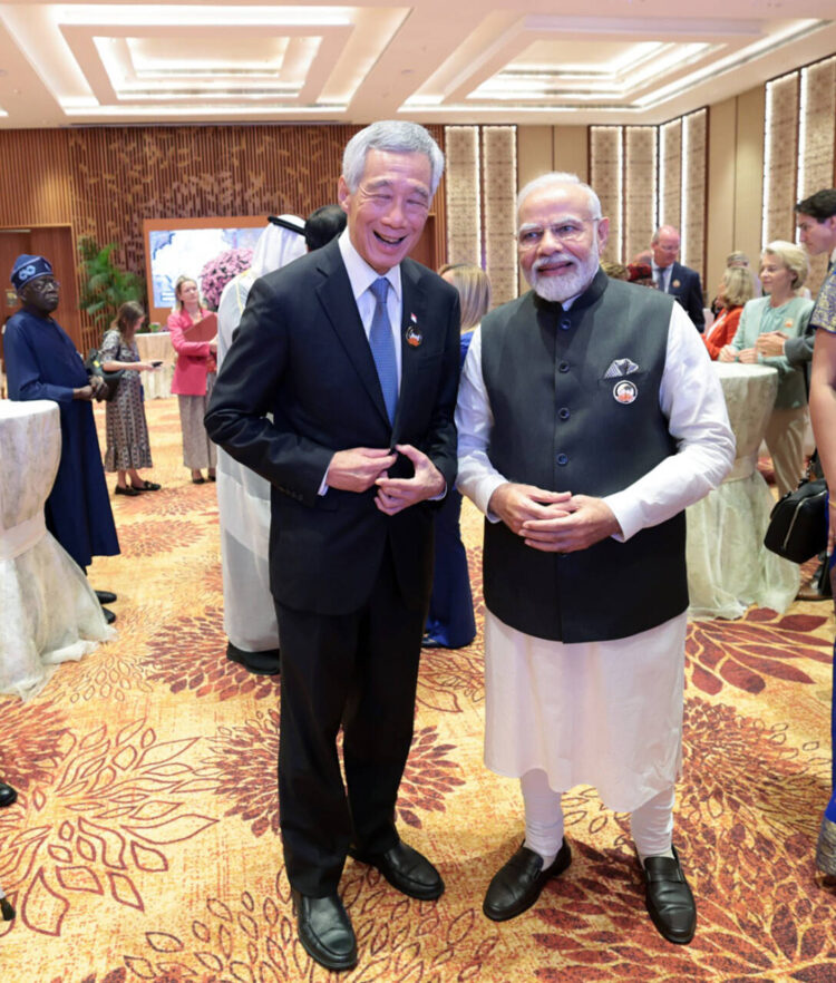 New Delhi, Sept 9  Prime Minister Narendra Modi and Singapore Prime Minister Lee Hsien Loong pose for a picture during the G20 Leaders' Summit, at the Bharat Mandapam, Pragati Maidan in New Delhi