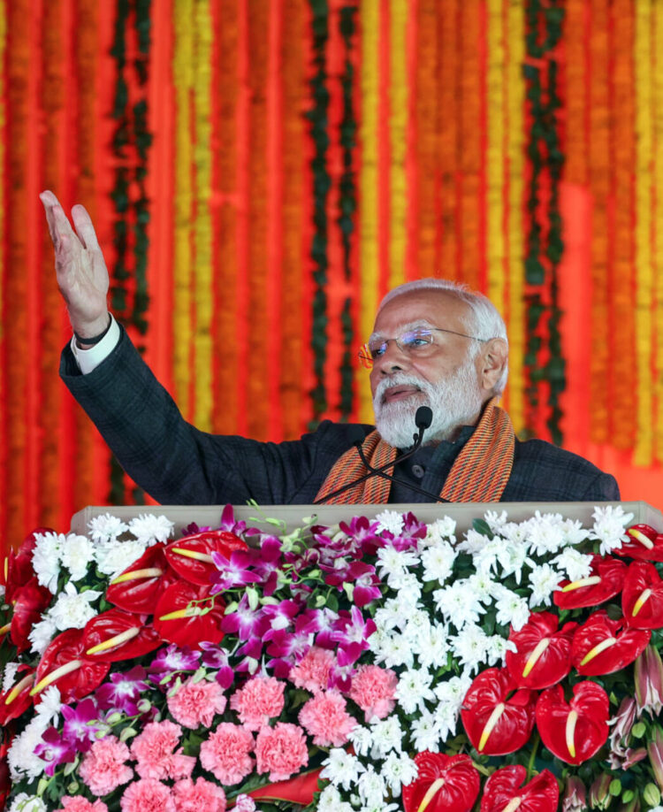 Srinagar, Mar 07: Prime Minister Narendra Modi addresses the 'Viksit Bharat Viksit Jammu Kashmir' program, at Bakshi Stadium, in Srinagar.