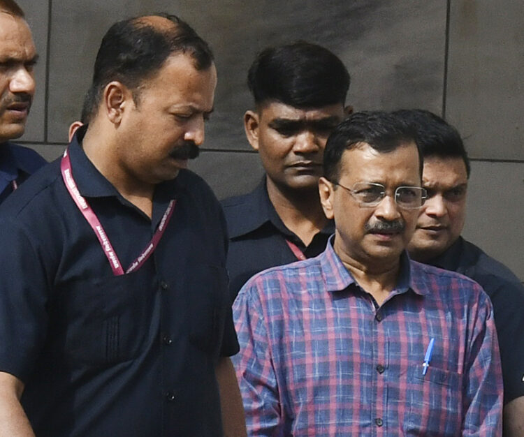 New Delhi, Mar 28: Delhi Chief Minister Arvind Kejriwal leaves the Rouse Avenue Court after being produced by the Enforcement Directorate (ED) in the Delhi Excise Policy case, in New Delhi on Thursday. The court has extended his ED remand till April 1.