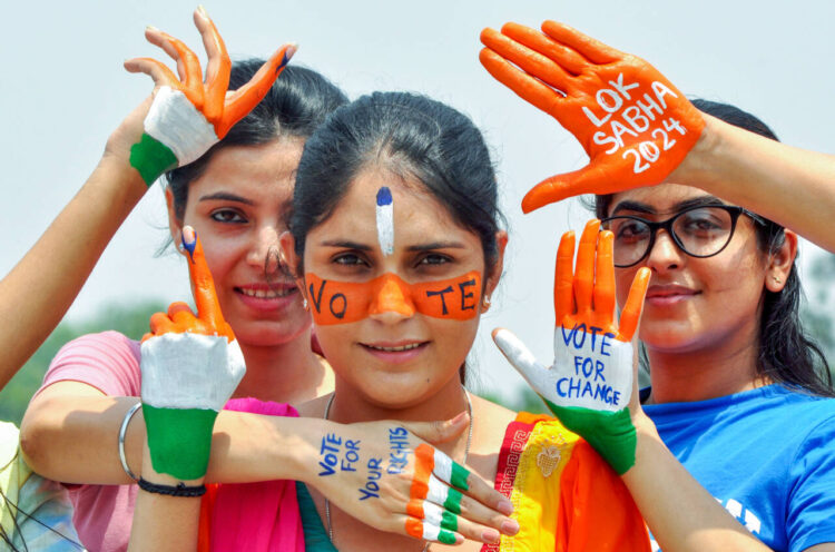 Patiala, May 08: Students got their hands and faces painted as part of the voting awareness campaign for the Lok Sabha Polls, in Patiala on Wednesday.