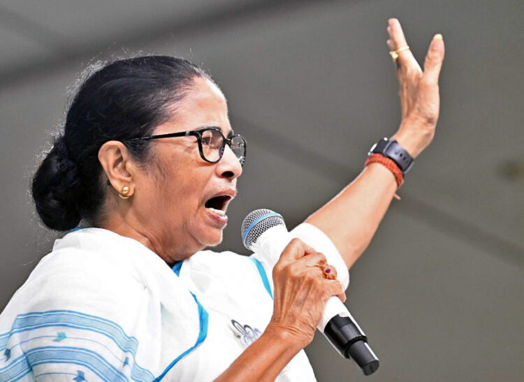 North 24 Parganas, May 22: West Bengal Chief Minister Mamata Banerjee addresses a public meeting supporting Trinamool Congress (TMC) candidate from Dum Dum seat Sougata Ray for the sixth phase of the Lok Sabha elections, in North 24 Parganas on Wednesday.