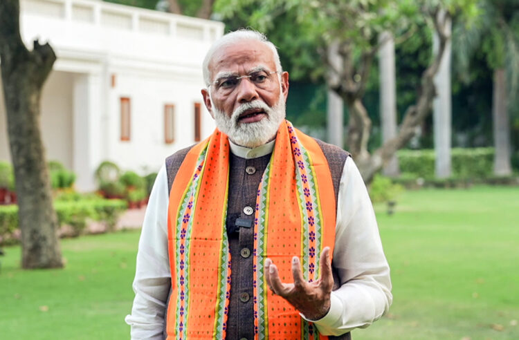 New Delhi, May 28 : Prime Minister Narendra Modi speaks during an interview with Asian News International (ANI) News, at Lok Kalyan Marg, in New Delhi on Tuesday.