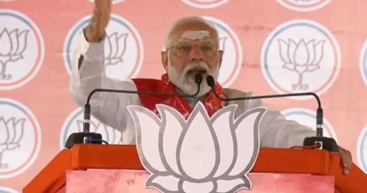 Prime Minister Narendra Modi addressed a rally in Telangana’s Karimnagar. He said, ‘I am overwhelmed and fortunate that you all have come here to bless me. I am indebted to you all’.