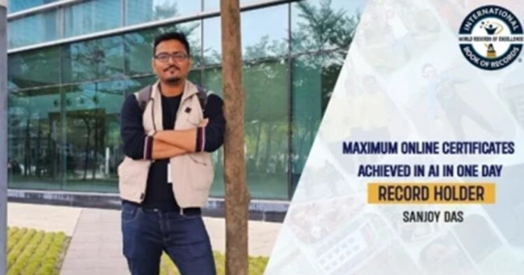 Sanjoy Das, a professional hailing from Assam’s Dibrugarh district, has earned global recognition by securing the highest number of certificates for completing numerous artificial intelligence-based courses within a remarkably short duration. His feat of obtaining 45 certificates in just 24 hours on April 3, has secured him a place in the International Book of Records, surpassing his previous record.