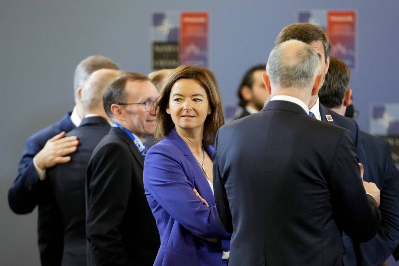 Slovenia's Foreign Minister Tanja Fajon, center, attends a meeting of NATO foreign ministers 