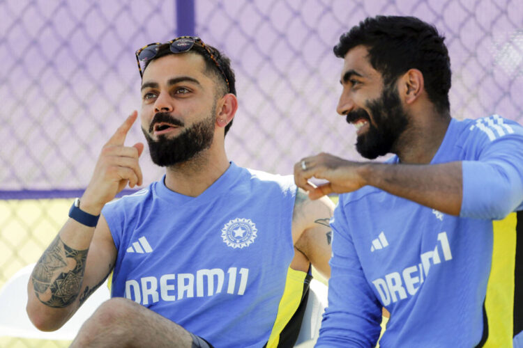 New York [USA], Jun 04 : Virat Kohli and Jasprit Bumrah during a practice session ahead of India's ICC T20 World Cup opener against Ireland, in New York on Tuesday.