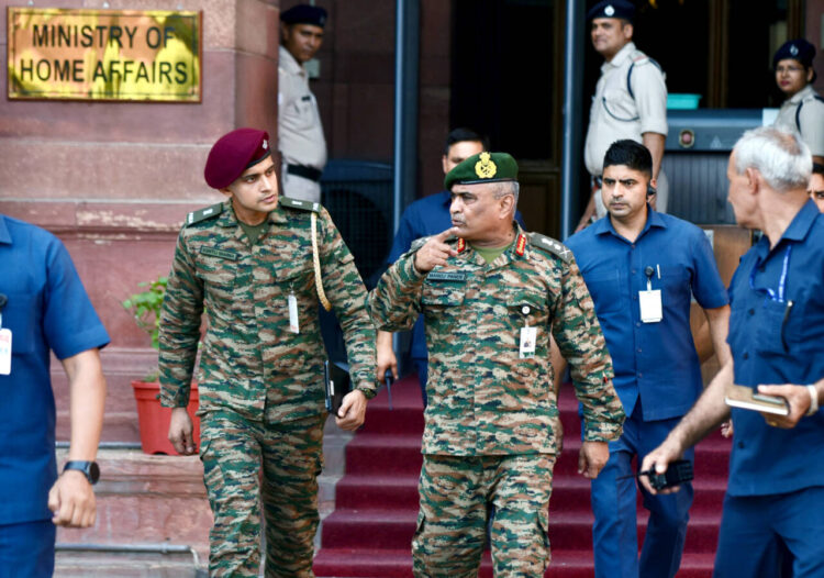 New Delhi, June 16 : Chief of Army Staff  General Manoj Pande leaves  from the Ministry of Home Affairs in North Block after meeting Union Home Minister Amit Shah, in New Delhi on Sunday.