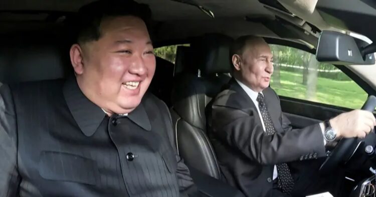 A video has gone viral on social media where Russian President Vladimir Putin taking North Korean Leader Kim Jong-Un for a ride in a Russian-built Aurus Senat limousine.