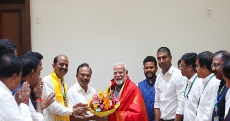 Prime Minister Narendra Modi met Members of Parliament from the Telugu Desam Party (TDP), who are partners with the Bharatiya Janata Party (BJP) in the National Democratic Alliance government.