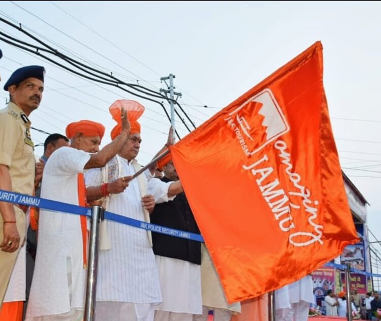 Manoj Sinha, Lieutenant Governor of Jammu and Kashmir flagged off the first batch of Amarnath Yatra pilgrims from the Amarnath Yatra base camp in Jammu & Kashmir.