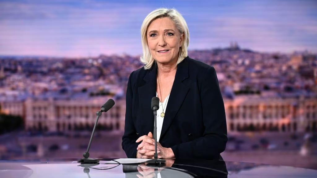 Marine Le Pen, leader of France's National Rally (RN) party, gave an interview on French TV channel TF1 in Boulogne-Billancourt, located outside Paris.