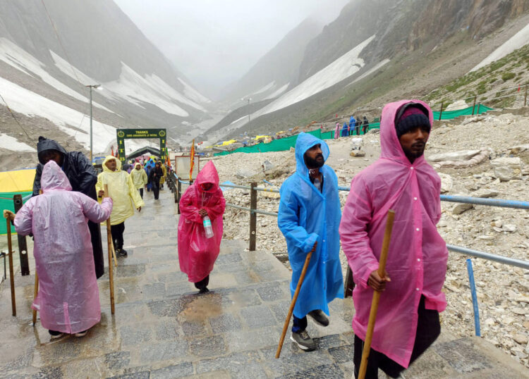 Amarnath yatra pilgrims resume their journey after a 3-day halt from Pahalgam and Baltal due to heavy landslides and rainfall, in Ganderbal