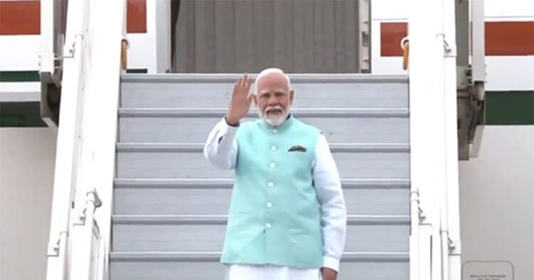 On Monday Prime Minister Narendra Modi left for a two-nation visit today, beginning with Moscow, Russia, where he has been invited by President Vladimir Putin to attend the 22nd India-Russia Annual Summit.