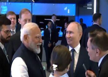 Prime Minister Narendra Modi along with Russian President Vladimir Putin visited the Rosatom Pavilion at the VDNKh Exhibition Centre in Moscow.