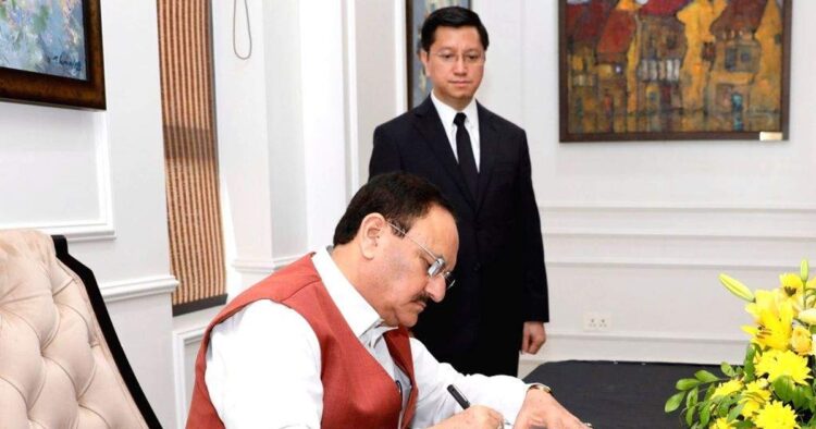 On Thursday, Union Minister JP Nadda visited the Vietnam Embassy in the national capital.