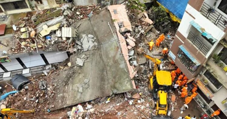 Several people are feared trapped after a three-storey building collapsed in Navi Mumbai's Shahbaz village on Saturday morning.