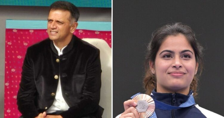 Former India head coach Rahul Dravid congratulated Manu Bhaker for winning a bronze medal in the 10 Metre Women's Air Pistol event at the ongoing Paris Olympics.