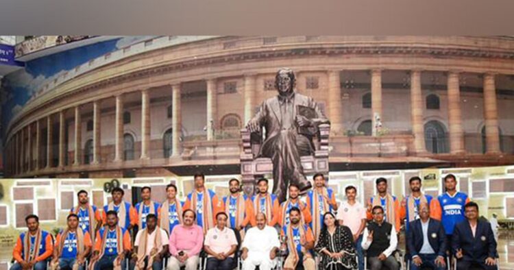 Union Minister of Social Justice and Empowerment Virendra Kumar on Wednesday felicitated the Indian Deaf Cricket Team at Ambedkar International Centre for their historic victory in the Bilateral International Deaf Cricket Series against England.