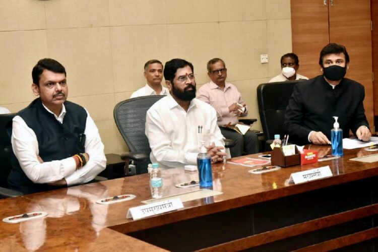 Mumbai, June 30 (ANI): Maharashtra Chief Minister Eknath Shinde with State Deputy CM Devendra Fadnavis chairs the  first cabinet meeting , in Mumbai on Thursday.