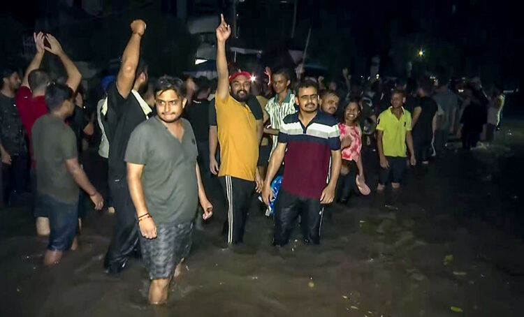 New Delhi, July 31 : Students' protest continues amid severe waterlogging due to heavy rains in Old Rajinder Nagar over the death of 3 students due to rainwater logging in the basement of a coaching institute on 27 July, in New Delhi on Wednesday