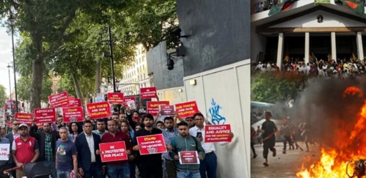 At London, United Kingdom hundreds of people carrying placards gathered to mark their protest against the ongoing atrocities executed by the radical groups against the minority Hindus in Bangladesh.