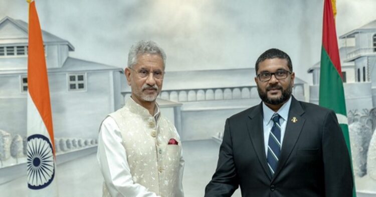 External Affairs Minister S Jaishankar met Maldives Defence Minister Mohamed Ghassan Maumoon on Friday and discussed defence and security cooperation, as well as joint initiatives for maritime security.