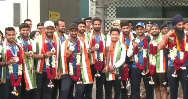 After clinching the bronze medal in Men's hockey at the ongoing Paris Olympics 2024, the Indian Men's Hockey team arrived at the New Delhi Airport, on Saturday morning.