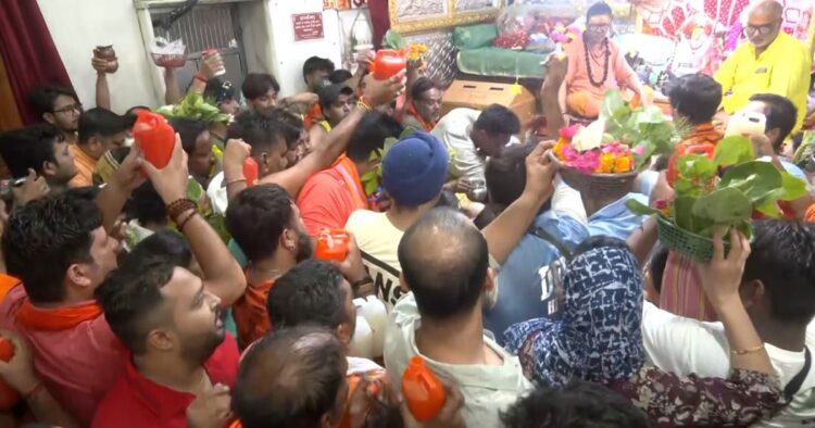 Devotees thronged the Gauri Shankar Temple in Delhi's Chandni Chowk to offer prayers on the occasion of Shivratri in the holy month of Sawan on Friday morning.