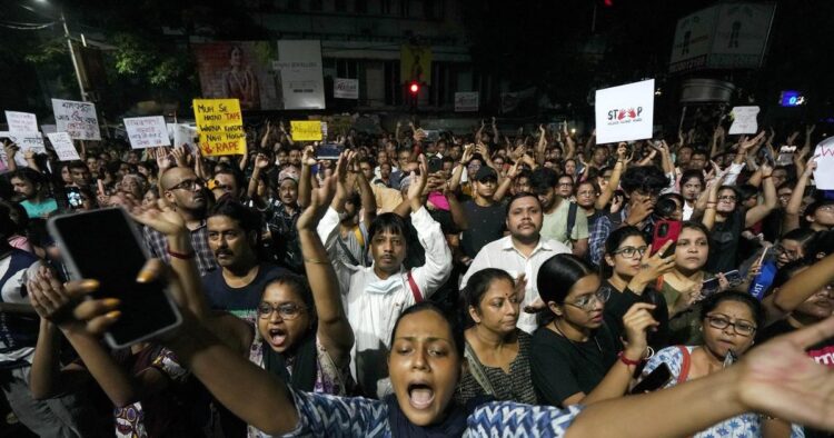 Angered by the rape and murder of a female doctor on duty at Kolkata's government RG Kar Hospital, a large number of women took to the streets of Bengal at midnight before Independence Day to protest.