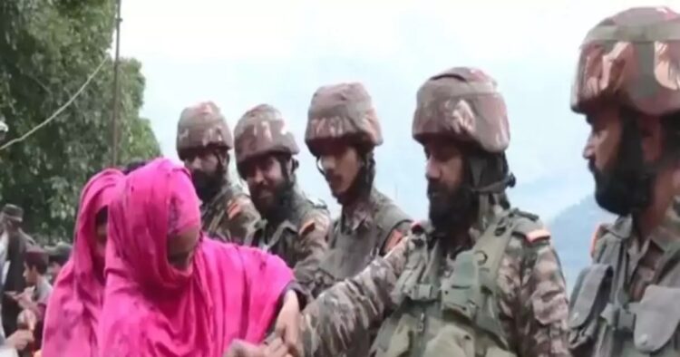 Celebrating the festival of Raksha Bandhan, women tied Rakhi to Indian army personnel in Soni Village along Line of Control (LoC) in the Uri sector of Jammu and Kashmir on Monday.