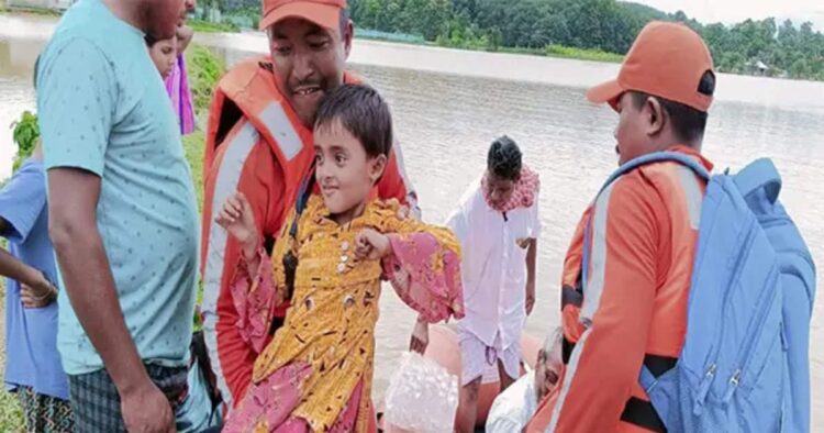 In a Friday evening operation, the rescue teams of the National Disaster Response Force (NDRF), evacuated 125 people, from various flood-affected parts of TripuraIn a Friday evening operation, the rescue teams of the National Disaster Response Force (NDRF), evacuated 125 people, from various flood-affected parts of Tripura