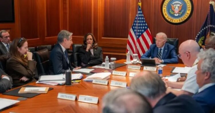 Amid the fears of an Iranian attack on Israel, US President Joe Biden met the US National Security Team along with VP Kamala Harris.