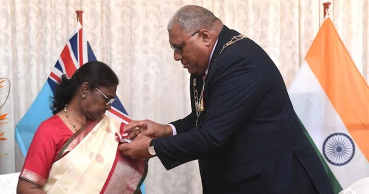 President Droupadi Murmu was conferred with 'The Order of Fiji', the country's highest civilian award by President Ratu Wiliame Maivalili Katonivere of Fiji, said the Ministry of External Affairs.