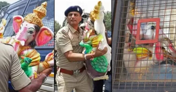 Amid the targeted attack on Hindus by Muslim mobs in Nagamangala village in the Mandya district of Karnataka, a picture of Lord Ganesha’s idol being caged in a police van is getting viral on the social media