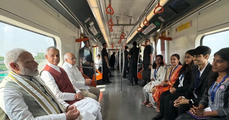 Prime Minister took the ride from Section 1 Metro Station to GIFT City Metro station